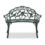 Outdoor Cast Aluminum Patio Bench, Porch Bench Chair with Curved Legs Rose Pattern, Antique Green SAME AS 91404878
