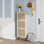 Rattan 3 Door Shoe Rack, Freestanding Modern Shoe Storage Cabinet, for Entryway - Image 20