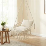 Beige Boho Macrame Hanging Swing Chair with 2 Padded Cushions, 330LBS Capacity Hammock Chair for Indoor Outdoor Bedroom Patio Balcony - Image 8