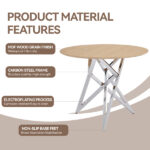 37Inch Round Dining Table, Small Round Kitchen Table With Silver Metal Legs, Suitable For 2 To 4 People, Modern Dining Room Table, Burlywood. - Image 6