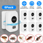 6-Pack Ultrasonic Insect Repellent - Dual Sound-Wave Tech, 3-Mode Switch, 32 - 120kHz Frequencies, Ideal for Full Home Coverage, Safe for Home with Kids - Plug-in Indoor Bug & Rodent Repeller