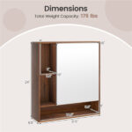 2 in 1 Mirrored Bathroom Wall Cabinet, Space-Saving Medicine Cabinet with Hidden Storage & Shelves - Walnut - Image 4