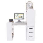 White Computer Desk with 4-in-1 Socket, the Desk with 3 Slide Drawers and 4 Storage Levels, the Wooden Desk is Suitable for a Variety of Places - Image 9