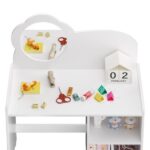 Kids Vanity Table with Mirror and Chair, Wooden Children's Dressing Makeup Desk with Storage Shelves, Study and Activity Table for Girls and Boys, Playroom Bedroom Furniture - White - Image 8