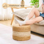 Handmade Woven Foot Stool Natural Water Hyacinth Ottoman for Home Decor & Seating White - Image 3