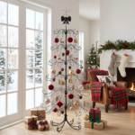 6ft Black PVC Metal Artificial Christmas Tree with Bow Topper, No Extra Ornaments, Daily Decor Tree - Image 5