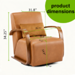 Vintage Brown Swivel Accent Chair – Luxe Faux Leather, Solid Wood Armrests, Ergonomic Comfort – Perfect for Living Room, Reading Nook,Small Single Sofa for Bedroom, Office, Apartment (Brown) - Image 2