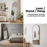 59" Full Length Mirror Floor Standing, Anti-Rust Aluminum Frame, Arch, Black - Image 3