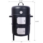 17 Inch Steel Charcoal Smoker, Heavy Duty Round BBQ Grill for Outdoor Cooking, Black - Image 2