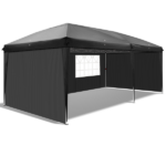 10'x20' Instant Pop Up Canopy Tent Black, 6 Panels 2 Doors 4 Mesh Windows, 28/22mm Powder Coated Steel Frame, 10x20mm Crossbar, 210D Oxford Folding Outdoor Tent with Carry Bag No Sandbags - Image 21