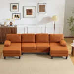 U-Shaped Convertible Sectional Sofa with 2 Chaise Lounges, 4-Seater Modular Couch with Removable & Washable Chenille Covers, 111.4" L x 48.4" D x 33.1" H L-Shaped Couches for Living Room Apartment, Heavy Duty Plastic Legs, Burnt Orange - Image 11