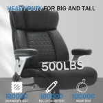 500lbs Big and Tall Office Chair with Adjustable Lumbar Support, Executive Office Chair Heavy Duty with Flip-up Armrest and Wider Seat, Ergonomic Leather Chair Breathable with Quiet Rubber Wheels.Black. - Image 2