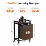 Laundry Hamper with 1 Pull-Out Removable Sorter Bags, Movable Wheels, Freestanding Clothes Basket Organizer in Bathroom, 1 × 18.3Gal (69L) Capacity, Rustic Brown and Black (Shipment from Walmart) - Image 2