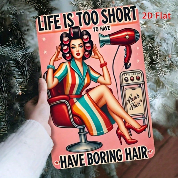 CIFbuy Vintage Iron Wall Sign 8x12 Inch, Life Is Too Short To Have Boring Hair Quote Metal Plaque, Retro Barber Salon Decor Bold 2D Fla TikTok, TikTok, Quote Metal Plaque Self-pickup Logiopics