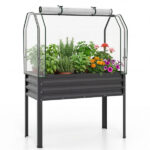 3-in-1 Metal Raised Garden Bed with Mini Greenhouse Cover, Elevated Planter Box - Black