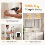 Anti-Fog Bathroom Wall Mirror – 20" x 28" Shatterproof Mirror with Rectangular Metal Frame, Black (Shipment from Walmart) - Image 4
