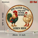 CIFbuy 1pc 8x8 Inch Round French Aluminum Sign, Vintage Rooster & Cute Hen Farm Animal Decorative Plaque, 2D Flat Metal Wall Art For Ki TikTok, TikTok, Farm Self-pickup Logiopics - Image 3