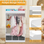 Kids Costume Organizer Costume Rack Kids Armoire Open Hanging Armoire Closet with Mirror-WHITE - Image 26