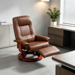 Brown Swivel Recliner Chair PU Leather Reclining Armchair Retractable Footrest Wood Base Adjustable High Back for Small Spaces Living Room RV Bedroom - Image 4
