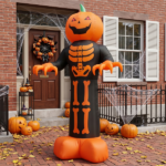 12ft Inflatable Halloween Decor with Skeleton Ribs, Pumpkin & Grim Reaper, 3 LED Lights + 115 Count String Lights, Black & Orange, 12V 2000mA US Power Adapter - Image 10