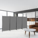 6FT 4-Fold 160g Polyester Cloth Plastic Foot Carbon Steel Frame Foldable Screen Gray - Image 9