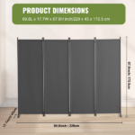 4-Panel Room Divider, Foldable Privacy Shields, Cloth Segregation Screens for Workspace, Sleeping Area, Meal Space, Learning Zone, Self-supporting, Pale Gray - Image 2