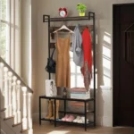 Coat Rack with Shoe Storage, Hall Tree with Bench, 5 in 1 Shoe and Coat Rack for Entryway, with 9 Hooks, A Hanging Rod, 35.5x12x70.8in