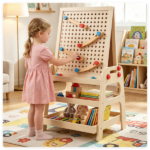 2-in-1 Wooden Kids Art Easel with Marble Run, Magnetic Whiteboard Standing Easel with Storage Shelves & Accessories for Kids 3+ - Image 9