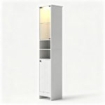 White Freestanding Bathroom Tall Storage Cabinet with Dimmable LED Light & Remote Control, Narrow 12x12 Inch Linen Tower Engineered Wood Organizer with Glass Door Adjustable Shelves Anti-Tip Design