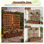Rustic Brown Elevated Planter with Lattice Trellis, Dual Large Planting Boxes with Drainage System for Vining Flowers Vegetables Balcony Decor - Image 6