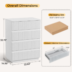 Handleless Grille-Finished 4-Drawer Bedside Table P2 Particleboard + MDF & Melamine Veneer + Thermoformed Drawer Dresser 23.62*14.96*30.71in White - Image 5