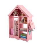Pink and white star-printed MDF, spray-painted, 1 mirror, 3-tier shelf, 1 clothes rod, children's wardrobe - Image 2