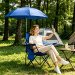 Folding Camping Chair with Detachable 8-Rib Sun Umbrella, 42.13 Inch Canopy Aluminum Alloy Portable Lawn Chair Supports 330LBS with Cup Holder - Image 4