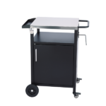 Outdoor Grill Table Cart with Cabinet, Stainless Steel Movable Kitchen Island with Large Storage Cabinet, Multifunction Food Prep Table with Bottle Opener and Seasoning Tray, Black - Image 2