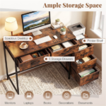 5 Drawer Computer Desk with Reversible Drawers & Printer Shelf, Industrial Home Office Writing Desk with Metal Frame - Rustic Brown - Image 6