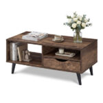 36.5" Rustic Coffee Table with Drawer & Open Shelves, Engineered Wood Center Table for Living Room Walnut - Image 3