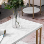 Same Code 35647920 (106 x 50 x 48cm) Simple Double-layer Golden Iron Pipe Marble PVC Coffee Table Rectangular - Image 18
