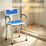 Adjustable Height Padded Shower Chair with Arms And Back Anti-slip Bath Seat for Seniors And Disabled Tool-Free Assembly,299lbs - Image 8