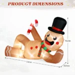 9.8ft Reclining Gingerbread Man, 6 LED Lights, Drawstring Bag, Christmas Inflatable Decoration, 12V, 1500mA, US Standard - Image 3