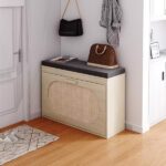 Rattan Shoe Rack, Hallway Shoe Bench, Shoe Cabinet with Flip-Drawer and Seat Cushion - Image 4