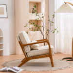 Same Code 16753613 Oak Armrest Oak Upholstered Single Lounge Chair Indoor Lounge Chair Off-White - Image 30