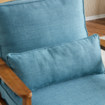 Mid-Century Oak Accent Chair - Linen-Cotton Navy Blue Upholstered Single Lounge Chair, Indoor Armchair with Sturdy Wood Frame (330LBS Weight Capacity) - Image 9