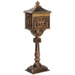 Cast Aluminum Mailbox with Post, Heavy Duty Postal Box with 2 Keys, Baffle Door, Expansion Bolts, Address Panel, In-Ground Large Security Mailbox for Outside, Antique Bronze