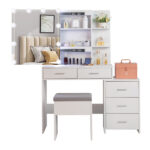 Old Code 36347634 Particleboard Triamine Veneer 5 Pumps 2 Shelves Mirror Cabinet Three Dimming Light Bulb Dressing Table Set White - Image 7
