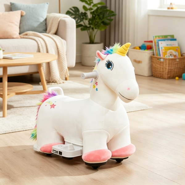 6V Electric Kids Ride On Unicorn: Battery Powered Animal Toy with Music, Foot Pedal & Forward Movement for Toddlers 18-36 Months