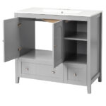Grey MDF Lacquered Double Door & 2-Drawer Bathroom Vanity Cabinet with Decorative Molding - 91x46x82cm - Image 10