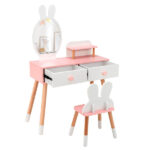 2-in-1 Kids Vanity Table Set with Detachable Mirror, White Dressing Table with Storage Shelf & Drawers for Girls - Image 5