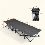 600 LBS Heavy Duty Foldable Camping Cot, 10s Quick Setup Outdoor Sleeping Cot with Cotton-Padded Headrest, Side Storage Pouch Anti-Slip Metal Frame Portable Elevated Sleep Bed with Carry Bag for Camping Travel Home Gray - Image 4