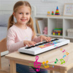 49 Keys Kids Electronic Keyboard with Microphone, 8 Tones & Rhythms Educational Music Toy for Age 3+ - White - Image 6