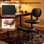 Cross Legged Meditation Office Chair with 360° Rotatable Footrest, Height Adjustable Ergonomic Faux Leather Desk Chair with Rolling Casters - Image 8
